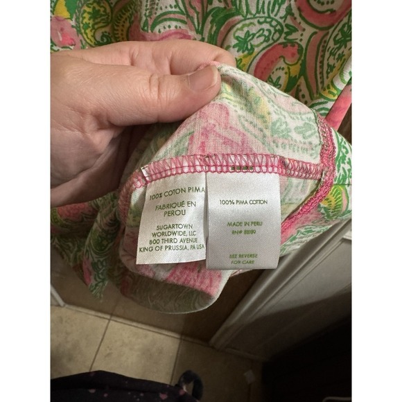 Lilly Pulitzer Britton Hot Wings Pink Green T-shirt Flamingo Dress S Pima Cotton - Picture 11 of 13